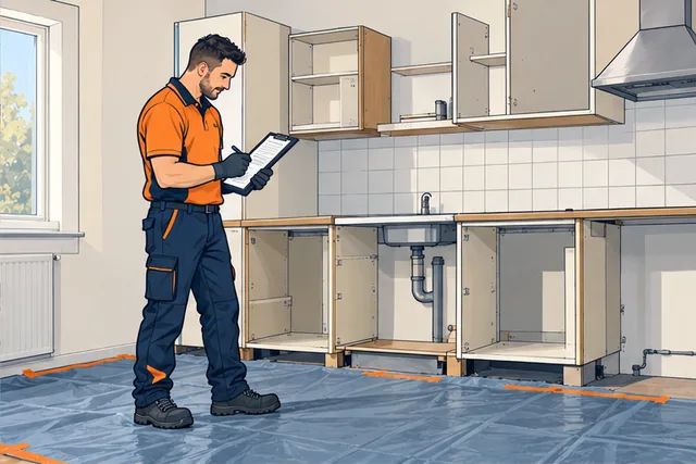 Illustratie: Een professional controleert de voorbereiding bij de oude keuken.